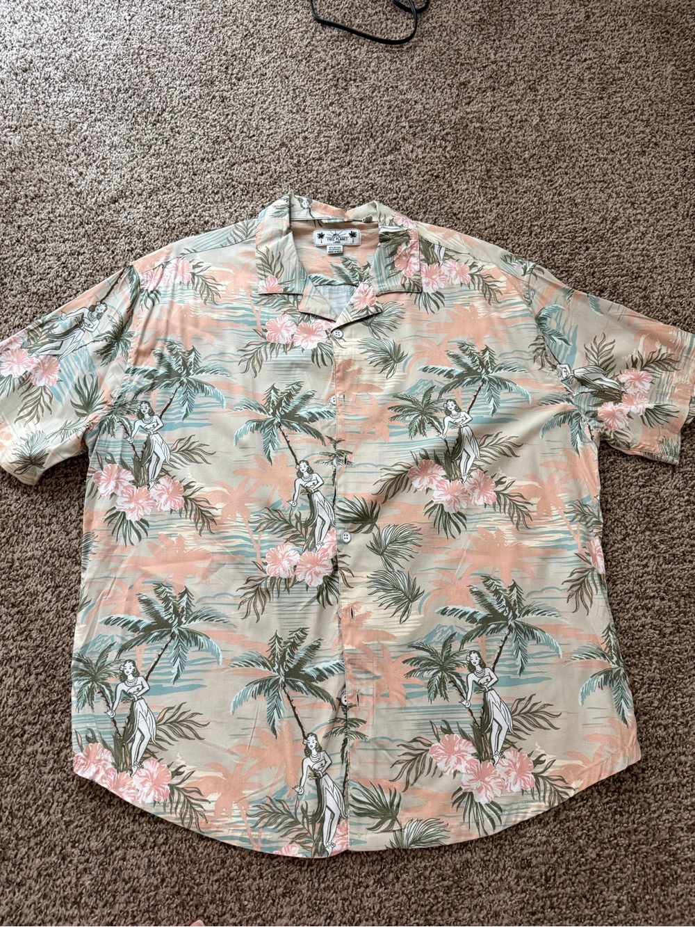 Free Planet Men's Short-Sleeve Tropical Button-Down - Peach & Mint